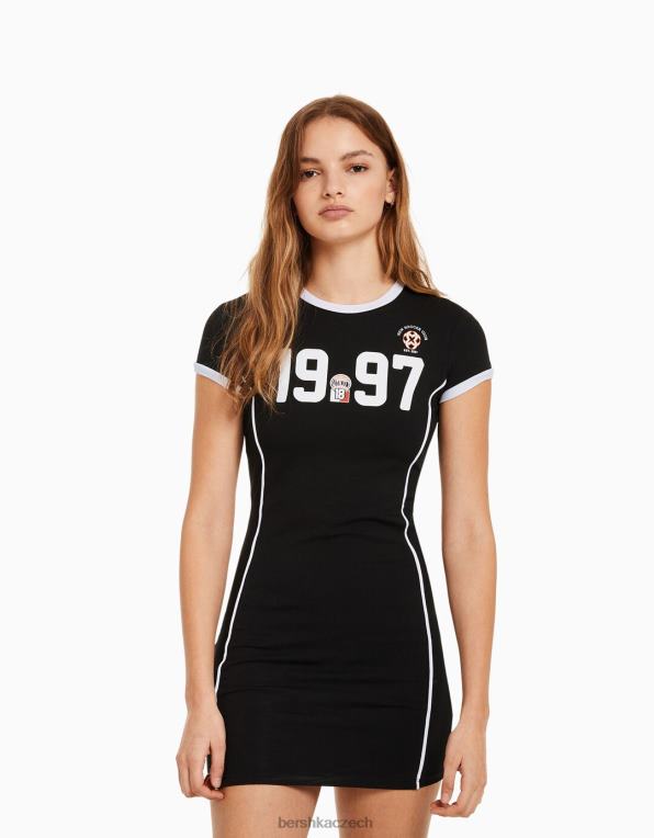 ženy Bershka minišaty s krátkým rukávem a potiskem P8844283 oblečení Černá
