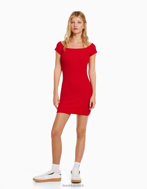 ženy Bershka minišaty s krátkým rukávem na rameno P8844207 oblečení Červené