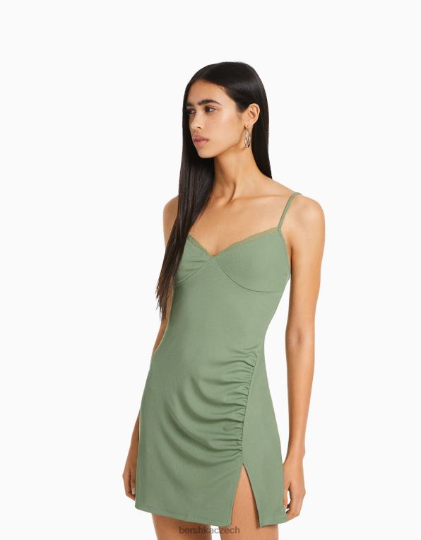 ženy Bershka minišaty s krajkovým detailem P8844115 oblečení khaki
