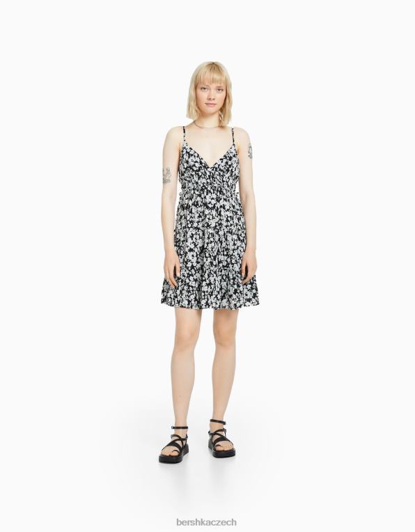 ženy Bershka mini šaty s nařasenými ramínky P88444089 oblečení bílý černý