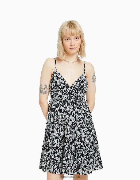 ženy Bershka mini šaty s nařasenými ramínky P88444089 oblečení bílý černý