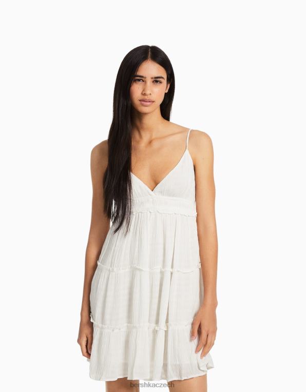 ženy Bershka mini šaty s nařasenými ramínky P884480 oblečení krém