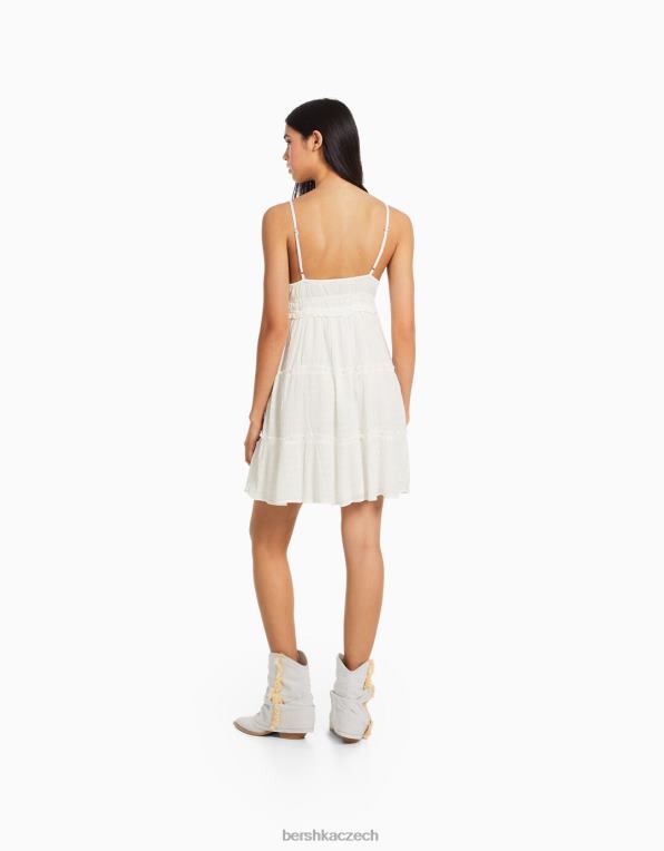 ženy Bershka mini šaty s nařasenými ramínky P884480 oblečení krém