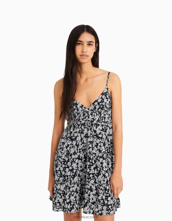 ženy Bershka mini šaty s nařasenými ramínky P884481 oblečení bílý černý