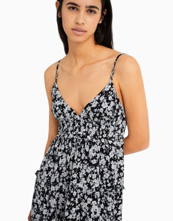 ženy Bershka mini šaty s nařasenými ramínky P884481 oblečení bílý černý