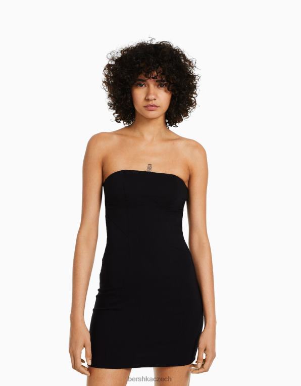 ženy Bershka minišaty se švy mimo ramena P8844132 oblečení Černá