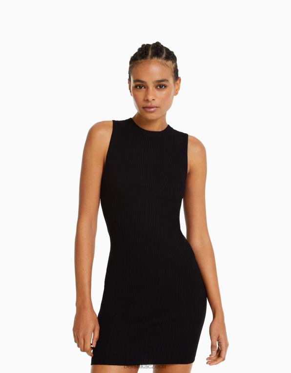 ženy Bershka minišaty z žebrovaného úpletu P8844243 oblečení Černá