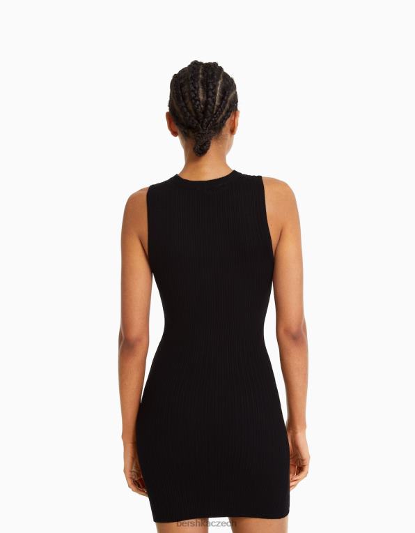 ženy Bershka minišaty z žebrovaného úpletu P8844243 oblečení Černá