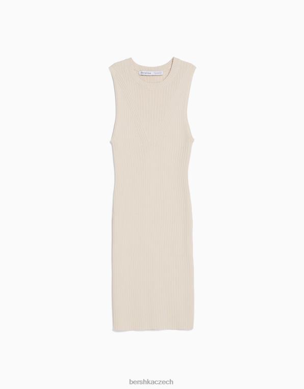 ženy Bershka minišaty z žebrovaného úpletu P88444098 oblečení krém