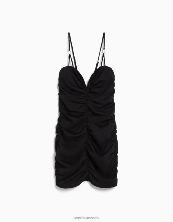 ženy Bershka nabírané šaty s detailem výstřihu P8844148 oblečení Černá