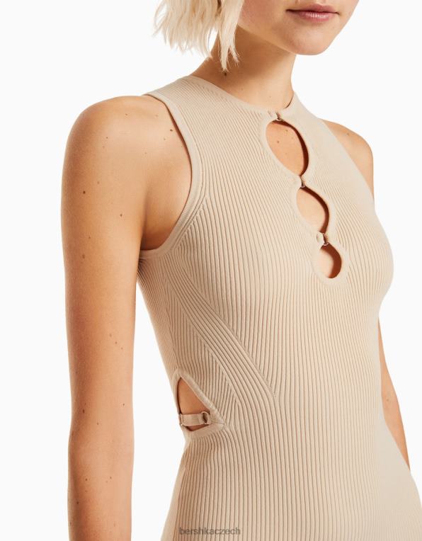 ženy Bershka nylonové minišaty bez rukávů s vykrojeným detailem P8844163 oblečení béžový