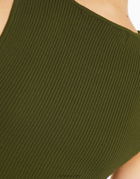 ženy Bershka otevřené úpletové minišaty bez rukávů P8844166 oblečení khaki