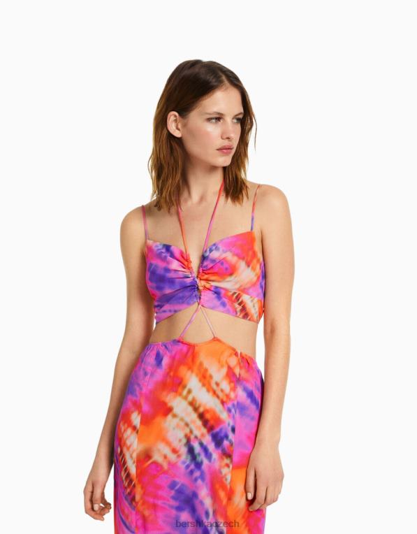 ženy Bershka páskové midi šaty s výstřihem P88441837 oblečení vícebarevný