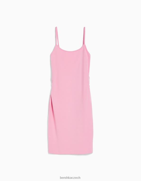 ženy Bershka páskové minišaty s nabíraným bokem P8844150 oblečení růžový