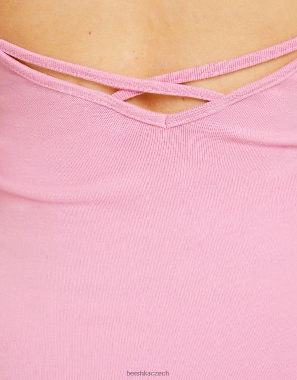 ženy Bershka páskové minišaty s nabíraným bokem P88444072 oblečení růžový
