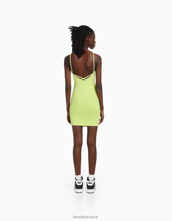 ženy Bershka páskové minišaty s nabíraným bokem P88444075 oblečení Limetka