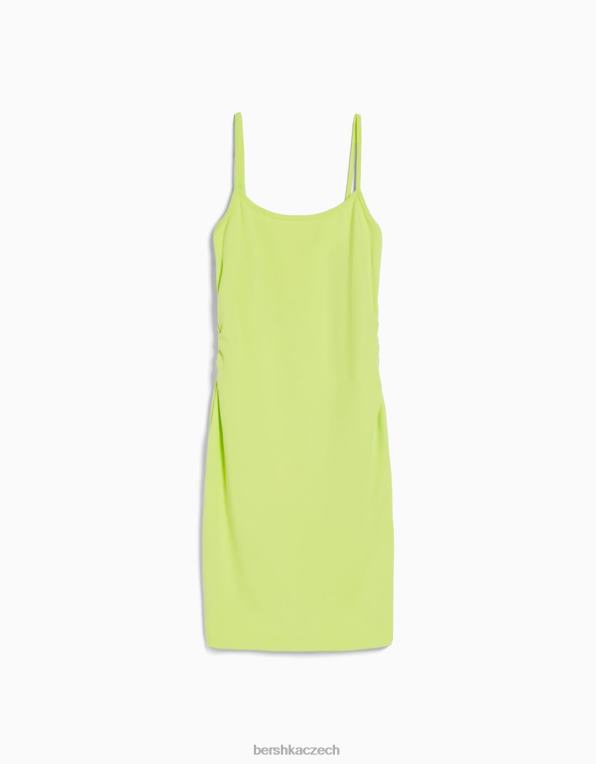 ženy Bershka páskové minišaty s nabíraným bokem P88444075 oblečení Limetka