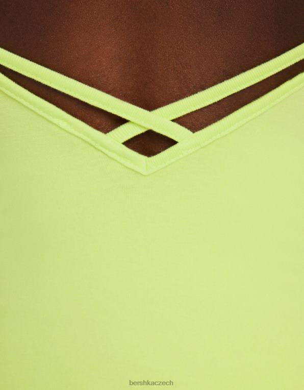 ženy Bershka páskové minišaty s nabíraným bokem P88444075 oblečení Limetka