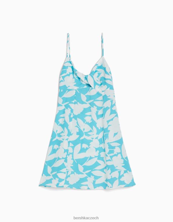 ženy Bershka páskové minišaty ze směsi lnu s uzlem P884473 oblečení světle modrá