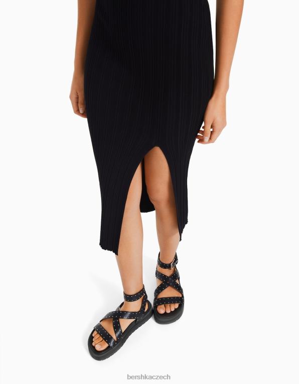 ženy Bershka pletené midi šaty bez rukávů P8844974 oblečení Černá