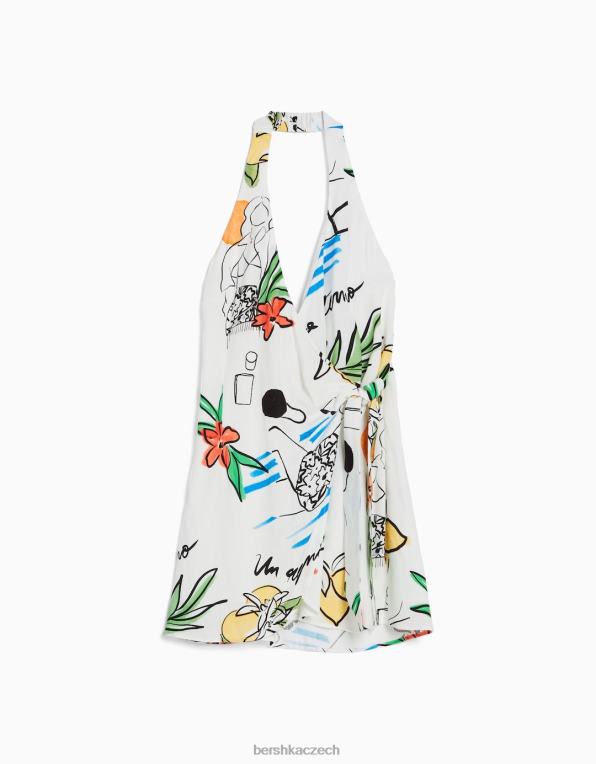 ženy Bershka potištěné minišaty s ohlávkou a zavazováním P8844161 oblečení vícebarevný