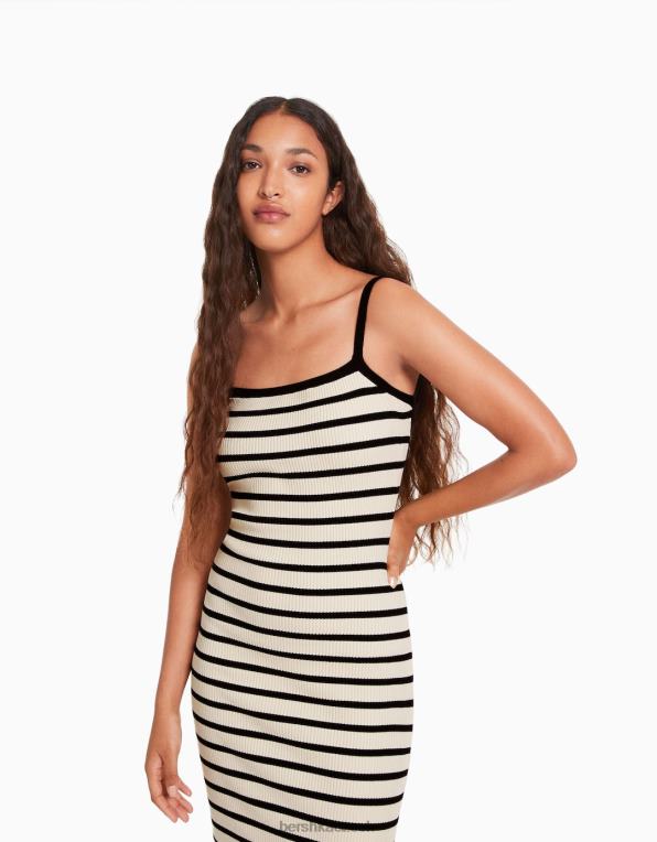 ženy Bershka pruhované midi šaty s ramínky P8844212 oblečení Černá