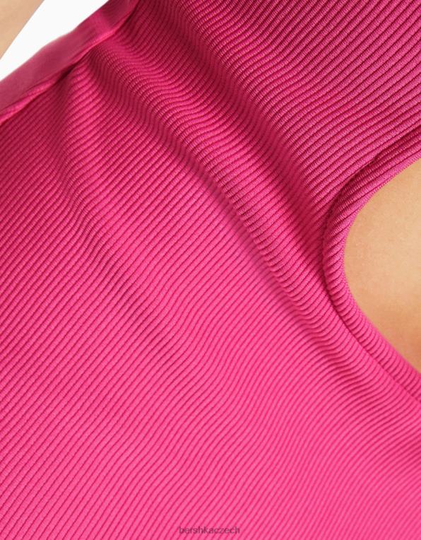 ženy Bershka štrasové minišaty na ramínka s žebrovým šněrováním P8844134 oblečení růžový