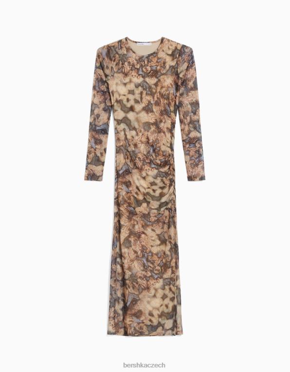 ženy Bershka tylové šaty s dlouhým rukávem P8844248 oblečení písek