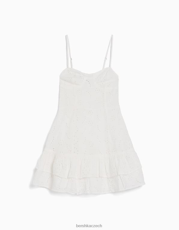 ženy Bershka volánkové minišaty se švýcarskou výšivkou P88444093 oblečení bílý