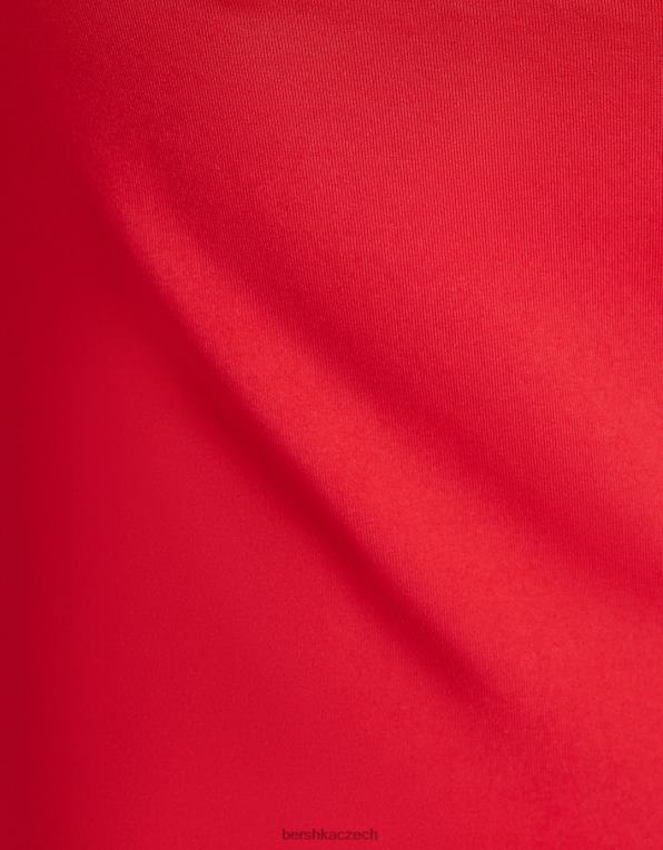 ženy Bershka vypasované midi šaty s ramínky P884435 oblečení Červené