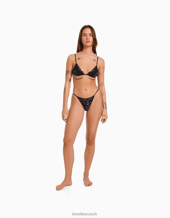ženy Bershka krajková tanga P88441750 oblečení Černá