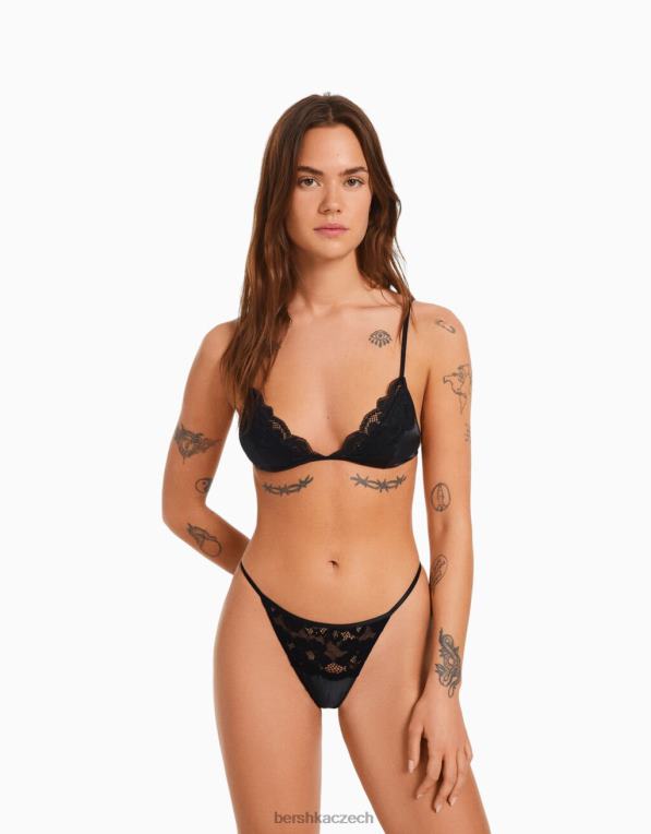ženy Bershka krajková trojúhelníková podprsenka P88441744 oblečení Černá