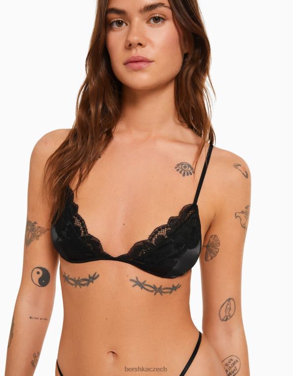 ženy Bershka krajková trojúhelníková podprsenka P88441747 oblečení Černá