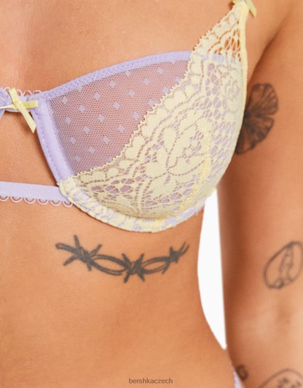 ženy Bershka pastelová krajková podprsenka s kosticí P88441745 oblečení fialový