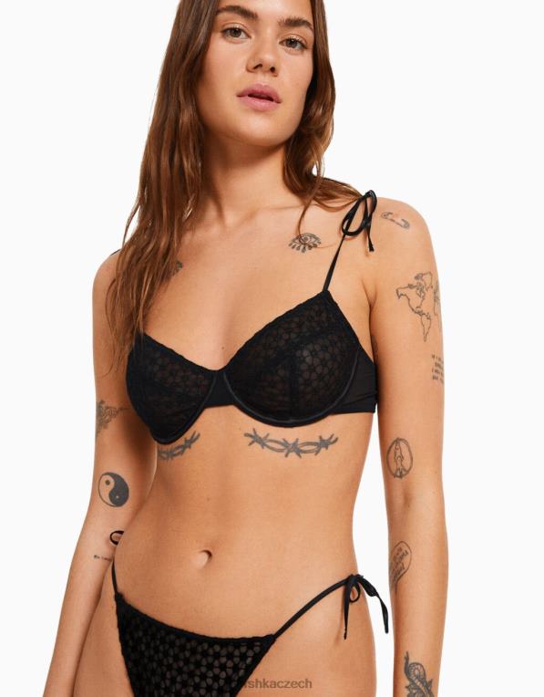 ženy Bershka podprsenka s mašličkami a kosticí P88441748 oblečení Černá