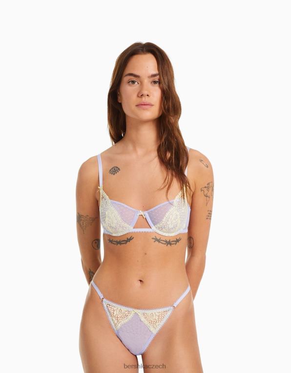 ženy Bershka tečkovaná blonďatá krajková tanga P88441742 oblečení fialový
