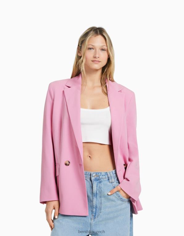 ženy Bershka dvouřadý střih dámského střihu běžného střihu P88441185 oblečení růžový