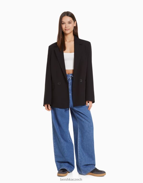 ženy Bershka dvouřadý střih dámského střihu běžného střihu P88441193 oblečení Černá