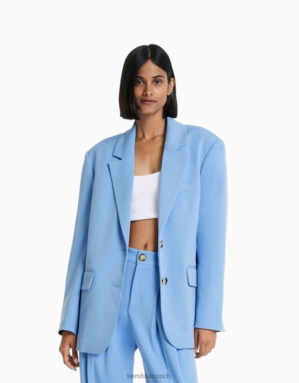 ženy Bershka sako volného střihu na míru s ženským střihem P88441205 oblečení světle modrá