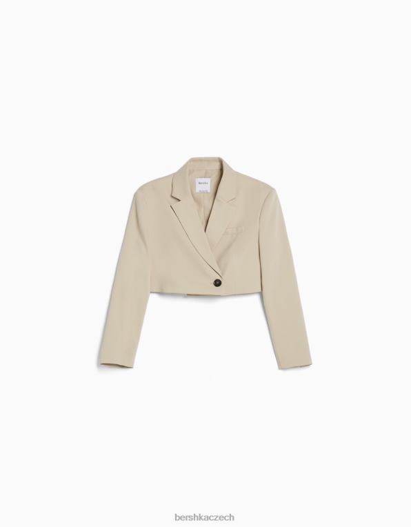 ženy Bershka zkrácený keprový sako na míru P88441206 oblečení velbloud