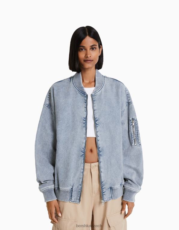 ženy Bershka bavlněná bunda typu bomber P88441173 oblečení světle modrá