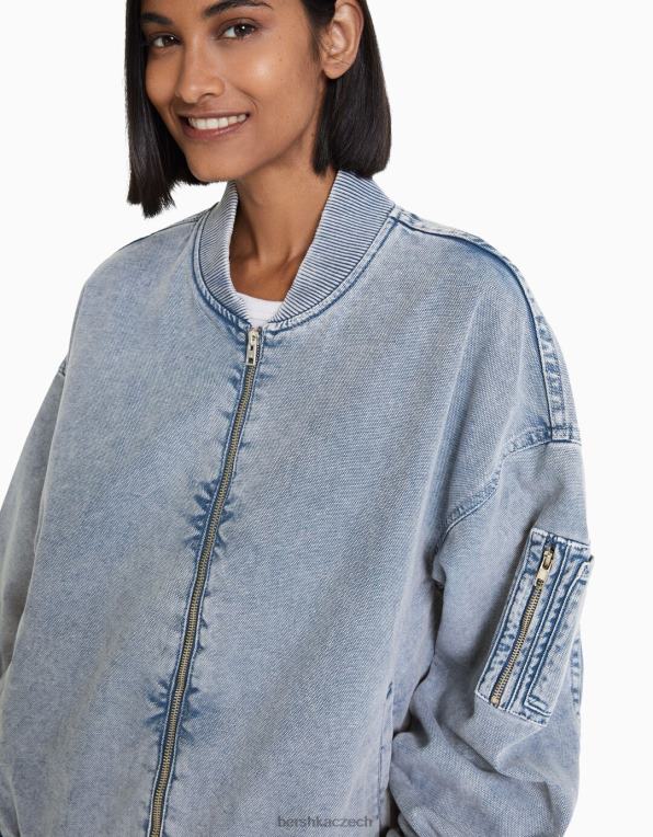 ženy Bershka bavlněná bunda typu bomber P88441173 oblečení světle modrá