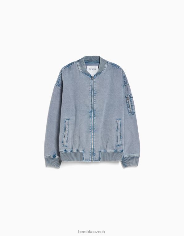 ženy Bershka bavlněná bunda typu bomber P88441173 oblečení světle modrá