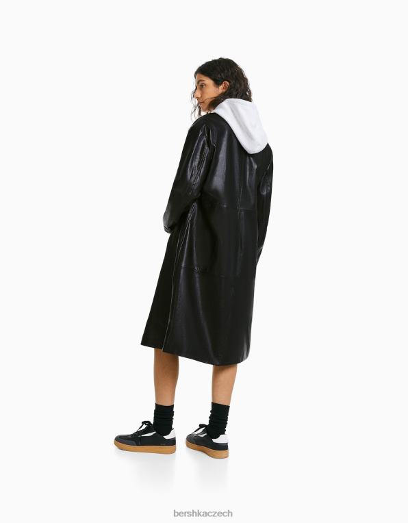 ženy Bershka dlouhý kabát z umělé kůže P88441146 oblečení Černá