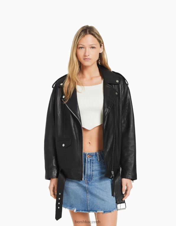 ženy Bershka dlouhá kožená motorkářská bunda s distressed úpravou P88441137 oblečení Šedá
