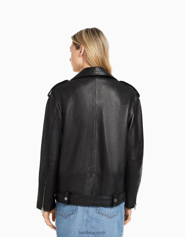 ženy Bershka dlouhá kožená motorkářská bunda s distressed úpravou P88441137 oblečení Šedá