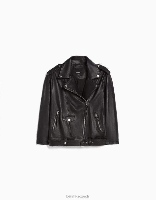 ženy Bershka dlouhá kožená motorkářská bunda s distressed úpravou P88441137 oblečení Šedá