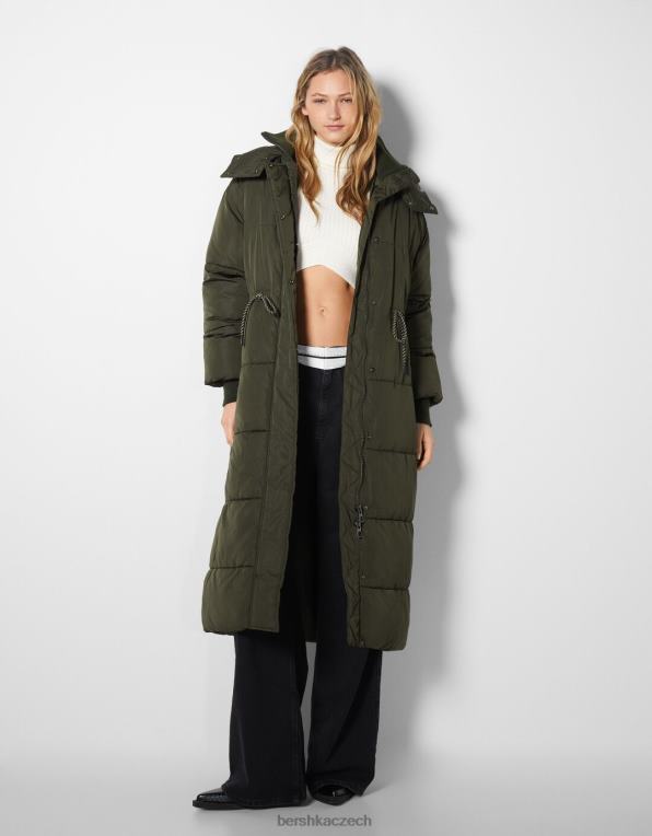 ženy Bershka dlouhý nafukovací kabát P88441147 oblečení khaki