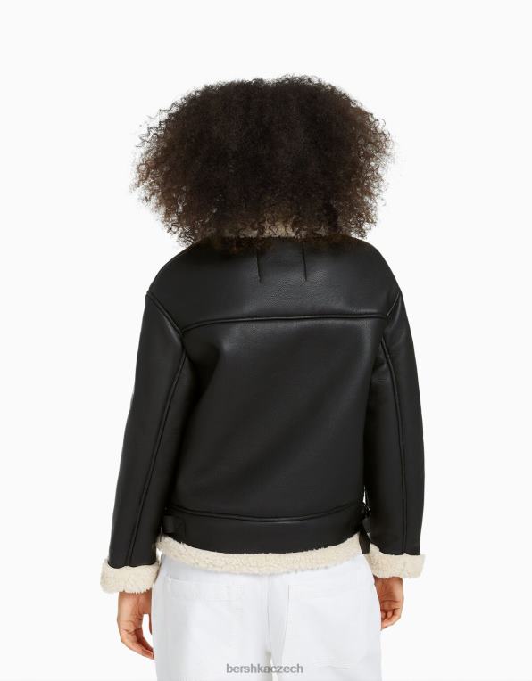 ženy Bershka dlouhá oboustranná bunda z umělé kůže P88441141 oblečení Černá