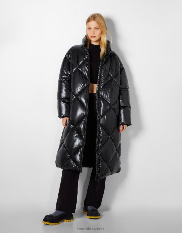 ženy Bershka dlouhý prošívaný kabát P88441148 oblečení Černá